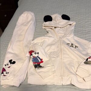 Kids Gap Cream Mickey Mouse Zip Hoodie & Pants Set